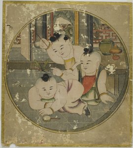 Cuadro de mantis y tres niños 蟷螂三童図 (Tourou sandou zu)