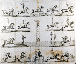 Placa de 19 impresiones que representan las hazañas del volatinero inglés Mr. Price. Aproximadamente 1790