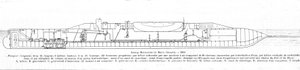 Placa que representa el submarino francés Bourgeois y marrón
