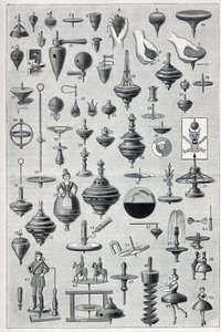Placa que muestra una colección de hilanderos con diferentes formas y sistemas de rotación. de Unknown artist