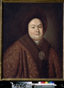Retrato de la zarina Eudoxia Feodorovna Lopukhina (1669-1731), esposa de Pedro I de Rusia (Retrato de la zarina Evdokiya Feodorovna Lopukhina, esposa del zar Pedro I de Rusia). Pintura anónima. Óleo sobre lienzo, 80 x 63 cm, principios del siglo XVIII. S t