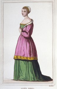 Retrato de Agnes Sorel (1422-1450) (Dama de Beaute-sur-Marne). Favorita del Rey Carlos VII. Grabado de 1830 de Unknown artist