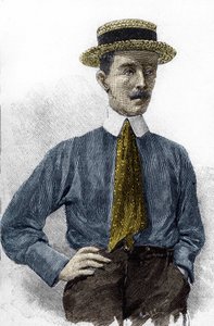 Retrato de Alberto Santos-Dumont (1873-1932), artista aeronáutico brasileño.