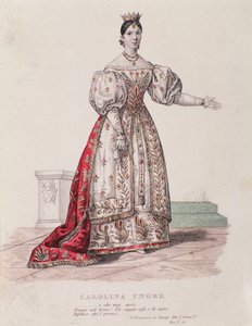 Retrato de Caroline Ungher (Unger) actuando en I Normanni a Parigi (grabado) de Unknown artist