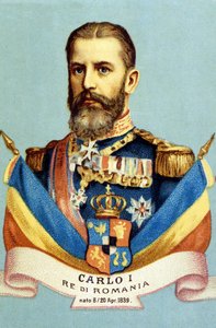 Retrato de Carlos I (Carol I) (1839-1914), rey de Rumania. Cromolitografía del siglo XIX