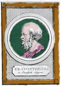 Retrato de Eratóstenes de Cirene (ca. 284 a.C. - 194 a.C.), científico, geógrafo y poeta griego. Fue director de la biblioteca de Alejandría y calculó la medida del meridiano terrestre. Retrato posterior: “Galleria degli antichi greci e romani” de Unknown artist