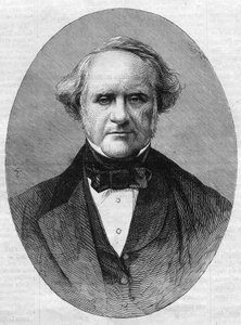 Retrato de George Peabody (1795-1869) empresario y filántropo fundador del Instituto Peabody Conservatorio de la Universidad Johns Hopkins en Maryland, Estados Unidos.