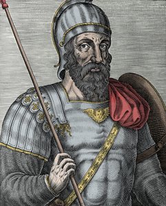 Retrato de Godofredo de Bouillon (1040/61-1100), caballero franco, uno de los líderes de la Primera Cruzada (grabado del siglo XVI) de Unknown artist