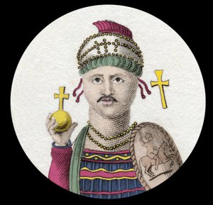 Retrato de Justiniano I (El Grande) (Flavio Pedro Sabacio Justiniano) (482-565). Emperador romano de Oriente. Grabado del siglo XIX. de Unknown artist