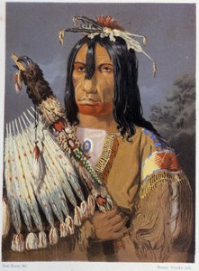Retrato de Kee-Ake-Saa-Ka-Wow con el calumet - en "Wandering of an Artist Among the Indians of North America" de Paul Kane, Longmans & Roberts, Londres de Unknown artist