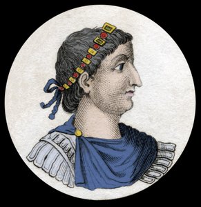 Retrato de Teodosio I (Flavio Teodosio) (347-395), emperador romano, grabado del siglo XIX.