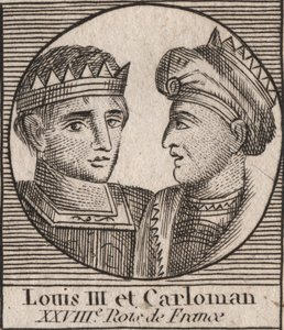 Retratos de Luis III (863/65-882) Rey de los Francos entre 879 y 882 y Carlomán II (866-884), Rey de los Francos de 879 a 884 - grabado de “Instruction sur l