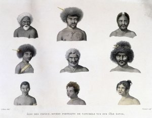 Retratos de los papúes de la isla de Rawak