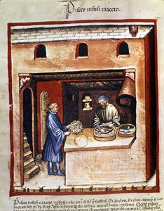 Preparación de pescado marino en vinagre. Iluminación de la leche de medicina y dietética "Tacuinum sanitatis" de Unknown artist