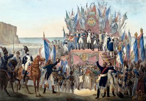 Presentación de la Legión de Honor por Napoleón Bonaparte en el valle de Terlincthum en Boulogne (16 de agosto de 1804). Grabado - París, museo del Ejército de Unknown artist