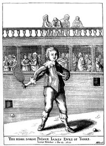Príncipe James, Duque de York (1633-1701) jugando al juego de la palma, más tarde regresó como James II de Inglaterra (James II Stuart) - en "los deportes y pasatiempos del pueblo de Inglaterra" de Joseph Strutt, ed 1801