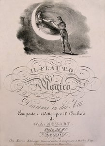 El príncipe Tamino recibe la flauta encantada de la Reina de la Noche, ilustración de la portada del libro de partituras de “La flauta encantada” (Die Zauberflöte) (1791) de W.A. Mozart (1756-1792). Colección Leonard de Selva. de Unknown artist