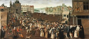 Procesión de la Liga en la plaza de Grève, hacia 1590 (óleo sobre lienzo) de Unknown artist