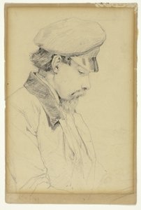 Retrato de perfil de un hombre con gorra de Unknown artist