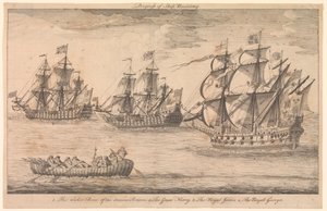 Progreso de la construcción naval. 1. El barco de mimbre de los antiguos británicos 2. El Gran Harry 3. El Royal James 4. El Jorge Real de Unknown artist