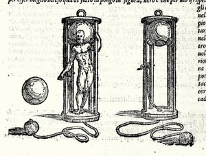 Proyecto del primer escafandro de Nicoli Fontana conocido como Tartaglia (1499 - 1557) en 1551 (grabado)