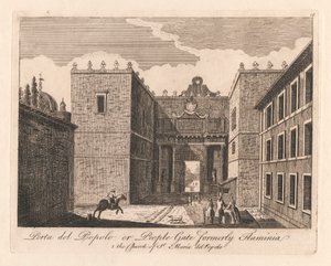 Prota del Popolo o Puerta del Pueblo antiguamente Flaminia: 1. la iglesia de Santa Maria del Popolo de Unknown artist