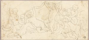 Putti jugando con ciervos y perros de Unknown artist