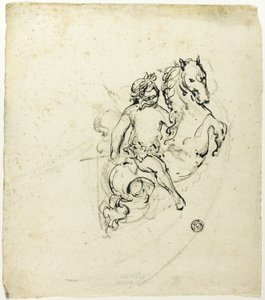 Putto coronado de laurel, sobre caballo rampante de Unknown artist