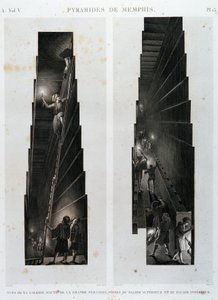 Pirámides de Menfis: vista de la galería superior de la Gran Pirámide, tomada desde el soporte superior e inferior - en “Descripción de Egipto”, Ediciones Imperiales de Unknown artist
