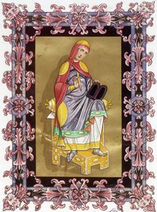 Radegunda (ca. 520 - 587), reina de Francia, esposa de Clotario I. Cromolitografía del siglo XIX basada en una iluminación de Unknown artist