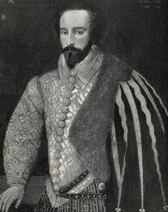 Raleigh, Sir Walter (1554-1618). Navegante, explorador y corredor de bolsa inglés. Retrato de Sir Walter Raleigh. Grabado en 1891, realizado a partir de un original anónimo que se conserva en la National Portrait Gallery de Londres. Grabado. de Unknown artist