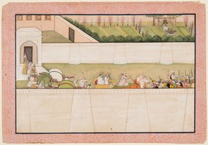 Los hermanos de Rama, Bharata y Shatrughna, partieron de Ayodhya para encontrar a Rama y Lakshmana en el bosque para informarles de la muerte de su padre Dasharatha. de Unknown artist