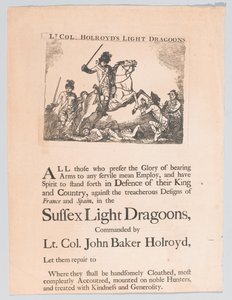 Cartel de reclutamiento para los Dragones Ligeros del Teniente Coronel Holroyd, circa 1780 de Unknown artist