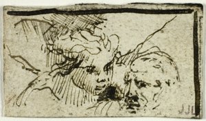 Sacrificio de Isaac de Rembrandt - Cabezas de Abraham y Ángel de Unknown artist