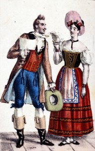 Representación de Dulcamare y Alina (interpretados respectivamente por Frezzolini y Heinefetter) en la ópera “Elixir d
