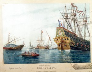Representación de barcos italianos, galeras, bergantines del siglo XVI de Unknown artist