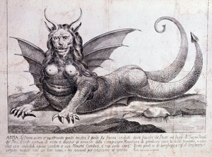 Representación de una arpía, un monstruo encontrado en un lago peruano de Unknown artist