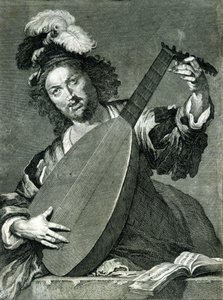 Representación de un laudista afinando su instrumento de Unknown artist