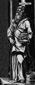 Representación del filósofo griego estoico Cleantes (330-232 a.C.) - Grabado del frontispicio de "Obras filosóficas" de Séneca de Unknown artist