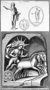 Representación del Sol y Apolo. Imágenes extraídas de representaciones antiguas. Grabado siglo XIX de Unknown artist