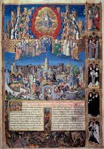 Representación de la ciudad de Dios (celestial) y la ciudad de los hombres (terrenal). Miniatura tomada de 