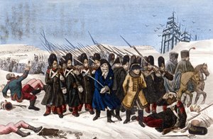 Retirada del ejército francés de Moscú en 1812. Grabado del siglo XIX.