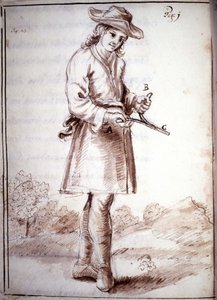Rhabdomancia: tratado titulado "la física oculta o tratado de la vara divina y sus usos para el descubrimiento de fuentes de agua, minas..." por el Abad de Vallemont: diferentes formas de usar la vara del buscador. Manuscrito del siglo XVIII. de Unknown artist