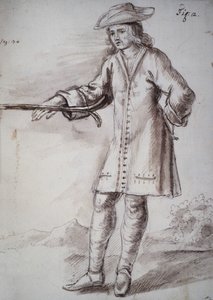 Rhabdomancia: tratado titulado "la física oculta o tratado de la vara divina y sus usos para el descubrimiento de fuentes de agua, minas..." por el Abad de Vallemont: diferentes formas de usar la vara del buscador. Manuscrito del siglo XVIII. de Unknown artist