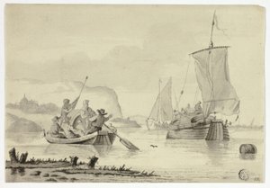 Escena de río con barcos de Unknown artist