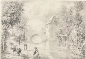 Camino junto al viejo puente de Unknown artist