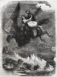 Ruggero y Angélica en el hipogrifo - grabado de 1851 de 