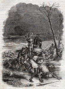 Roland masacra a la gente de Cymosque - grabado de 1851 de “Roland Furioso” de Unknown artist