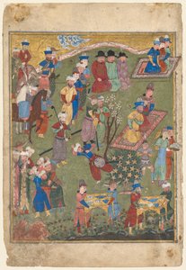 Recepción Real en un Paisaje, folio izquierdo del doble frontispicio de un Shahnama (Libro de los Reyes) de Firdausi (Persa, alrededor de 940-1019 o 1025) de Unknown artist