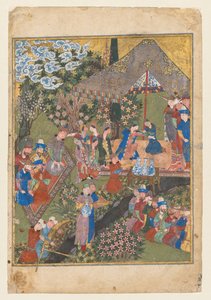 Recepción real en un paisaje, folio derecho del doble frontispicio de un Shahnama (Libro de los Reyes) de Firdausi (Persa, alrededor de 940-1019 o 1025) (verso) de Unknown artist